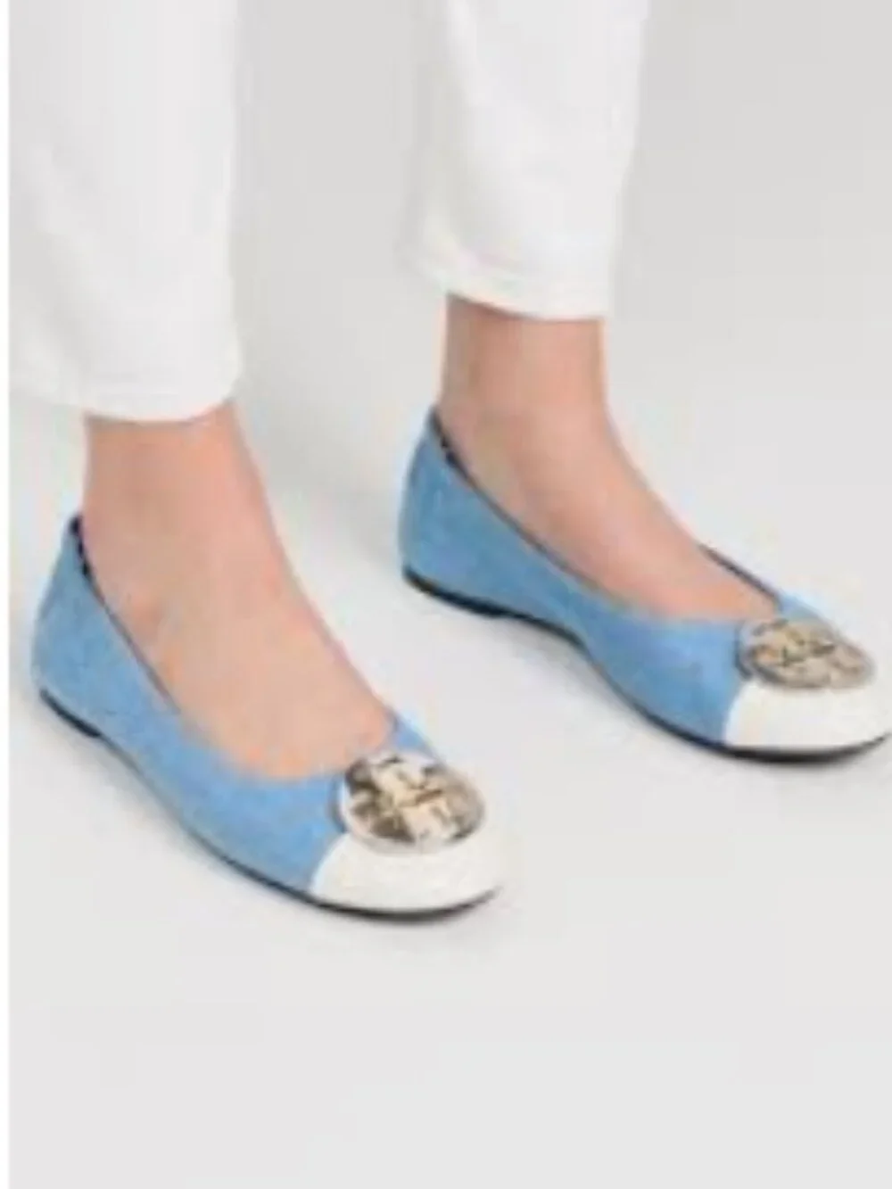 Tory Burch Claire Denim and Leather Cap-Toe Ballet Flats Size 10